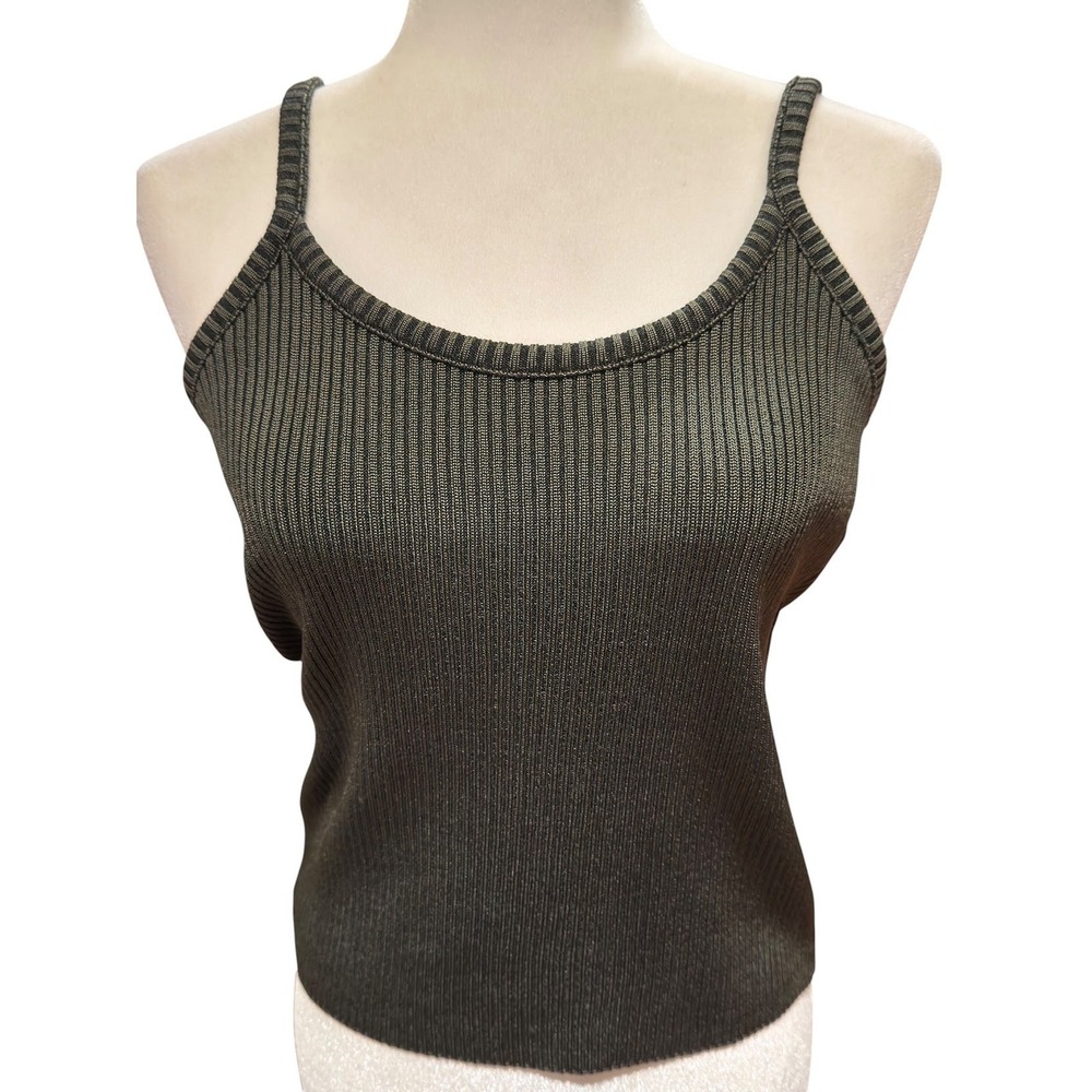Sixty-Two East Tank Top Women M Olive Green Ribbed Knit Vintage Y2K Dark Glam